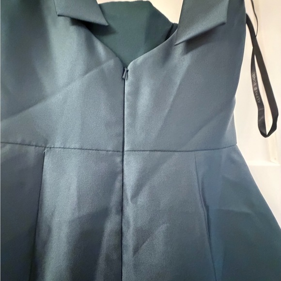 New ALFRED SUNG Bow Strap Satin Twill Trumpet Gown in color EverGreen - Picture 7 of 10